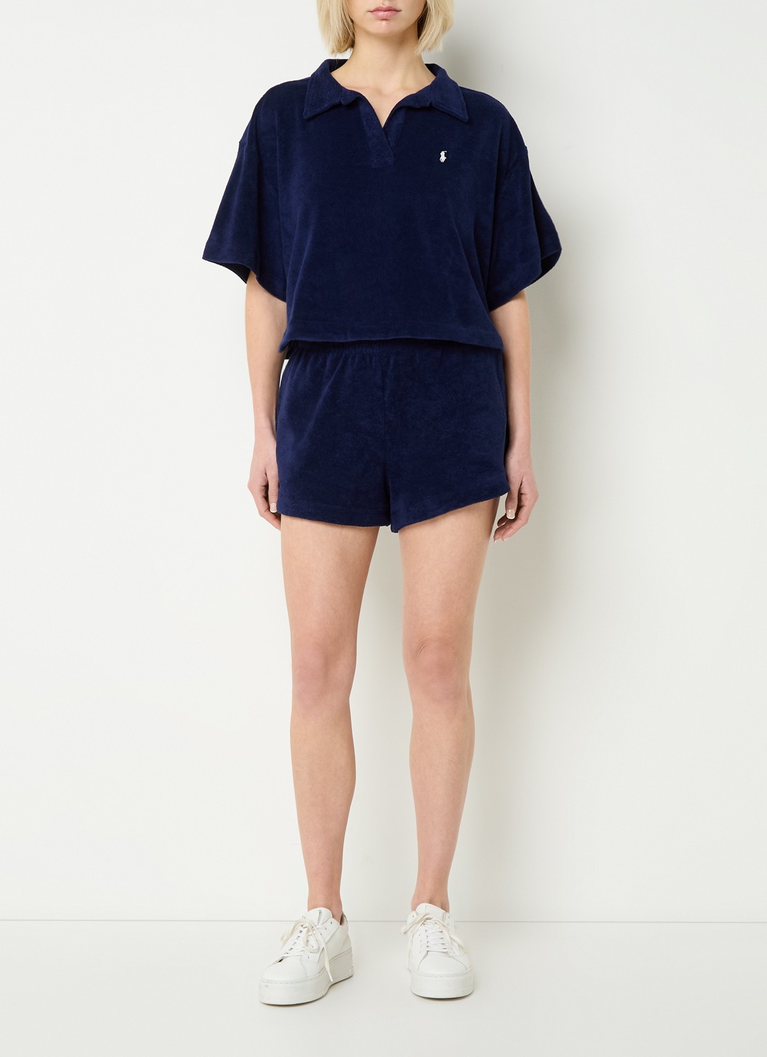 Ralph Lauren Strandset van badstof met logo - voorkant 2 donkerblauw