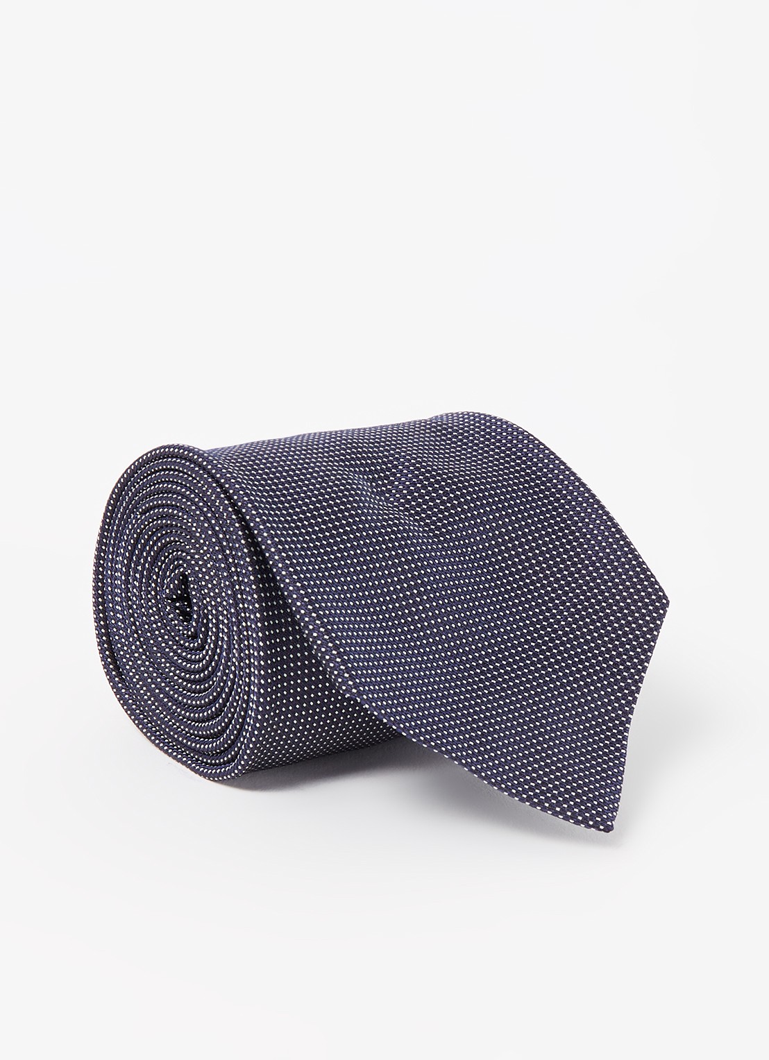 Ralph Lauren Stropdas van zijde met stippenprint  - voorkant 2 navy/white