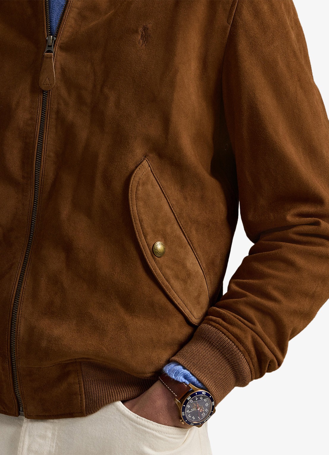 Ralph Lauren Suède bomberjack met logoborduring - detail 2 country brown / bruin