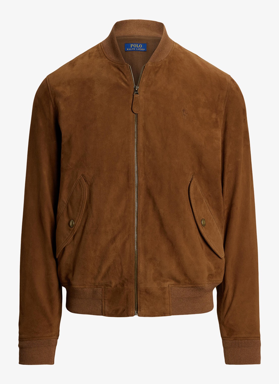 Ralph Lauren Suède bomberjack met logoborduring - voorkant 3 country brown / bruin