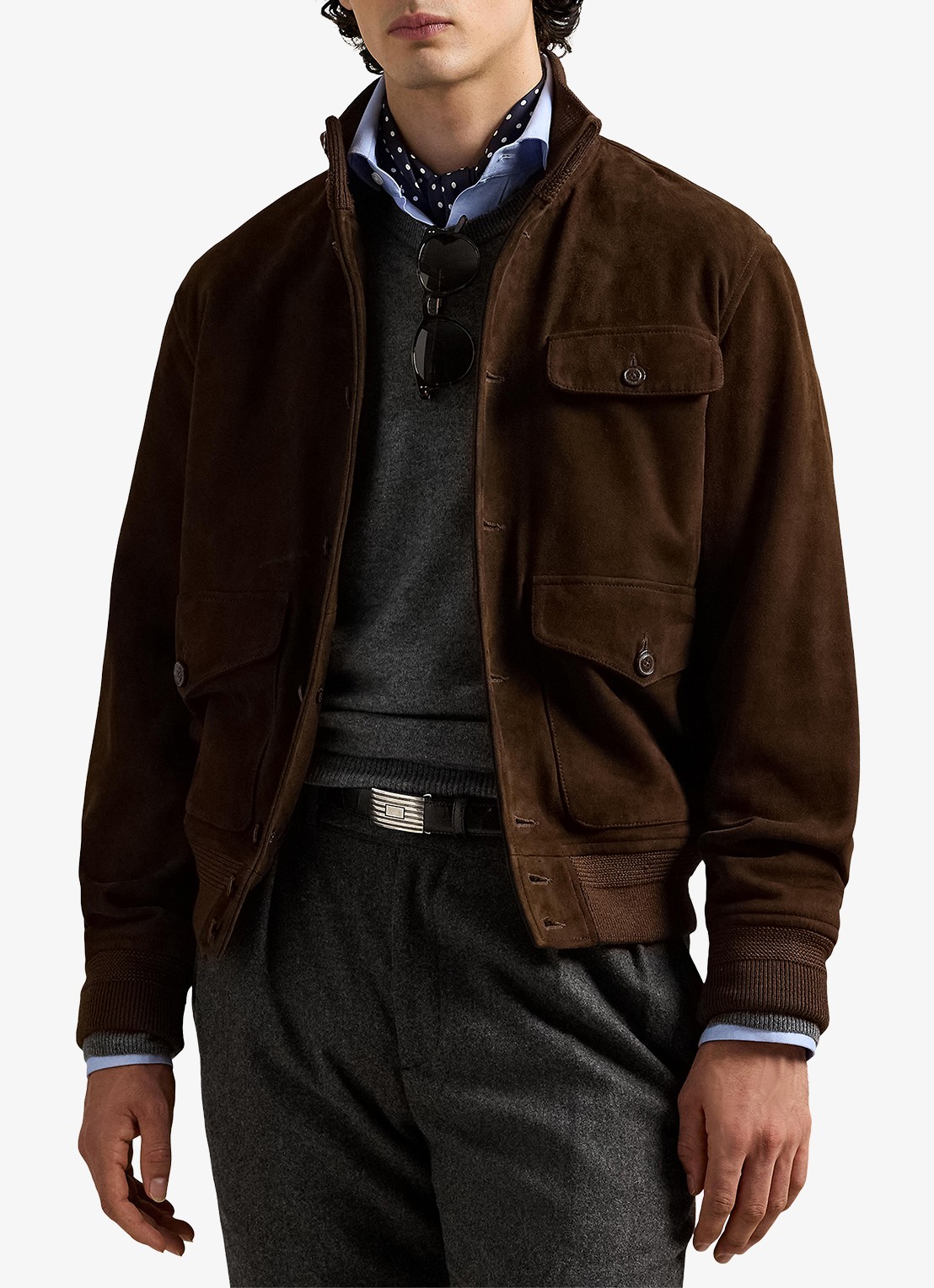 Ralph Lauren Suède jack met borstzak - detail dark beech / donkerbruin