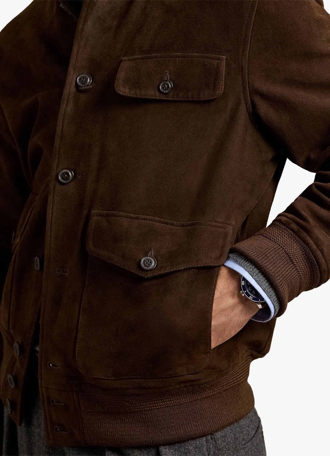Ralph Lauren Suède jack met borstzak - detail 2 dark beech / donkerbruin