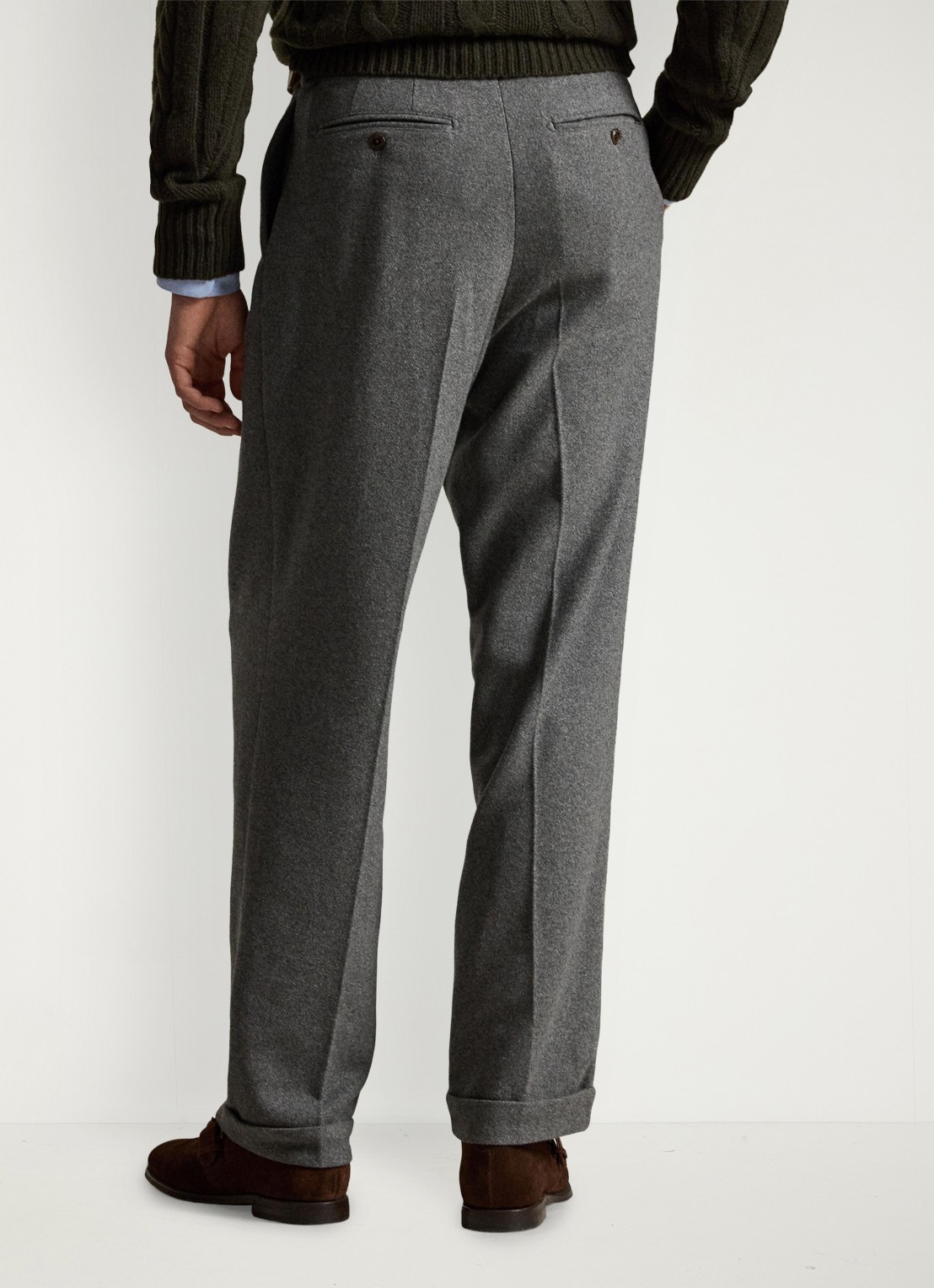 Ralph Lauren Suffield relaxed fit pantalon in wolblend met plooidetail - achterkant 3 medium grey / middengrijs