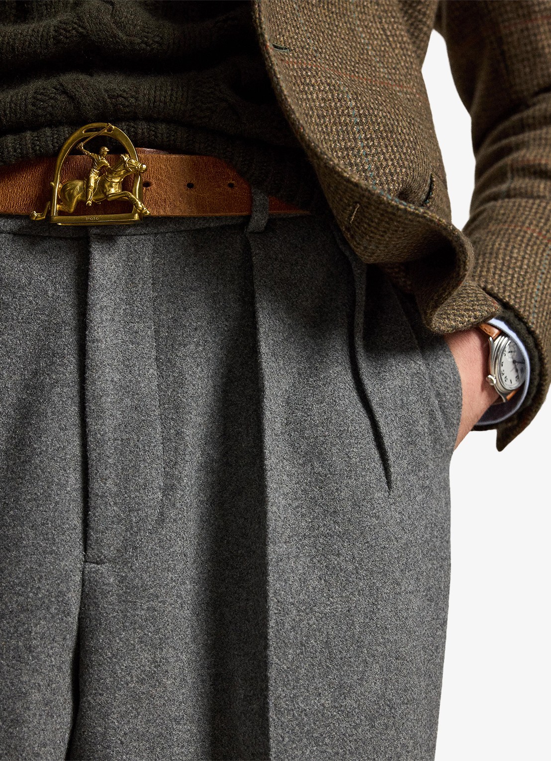 Ralph Lauren Suffield relaxed fit pantalon in wolblend met plooidetail - detail 5 medium grey / middengrijs
