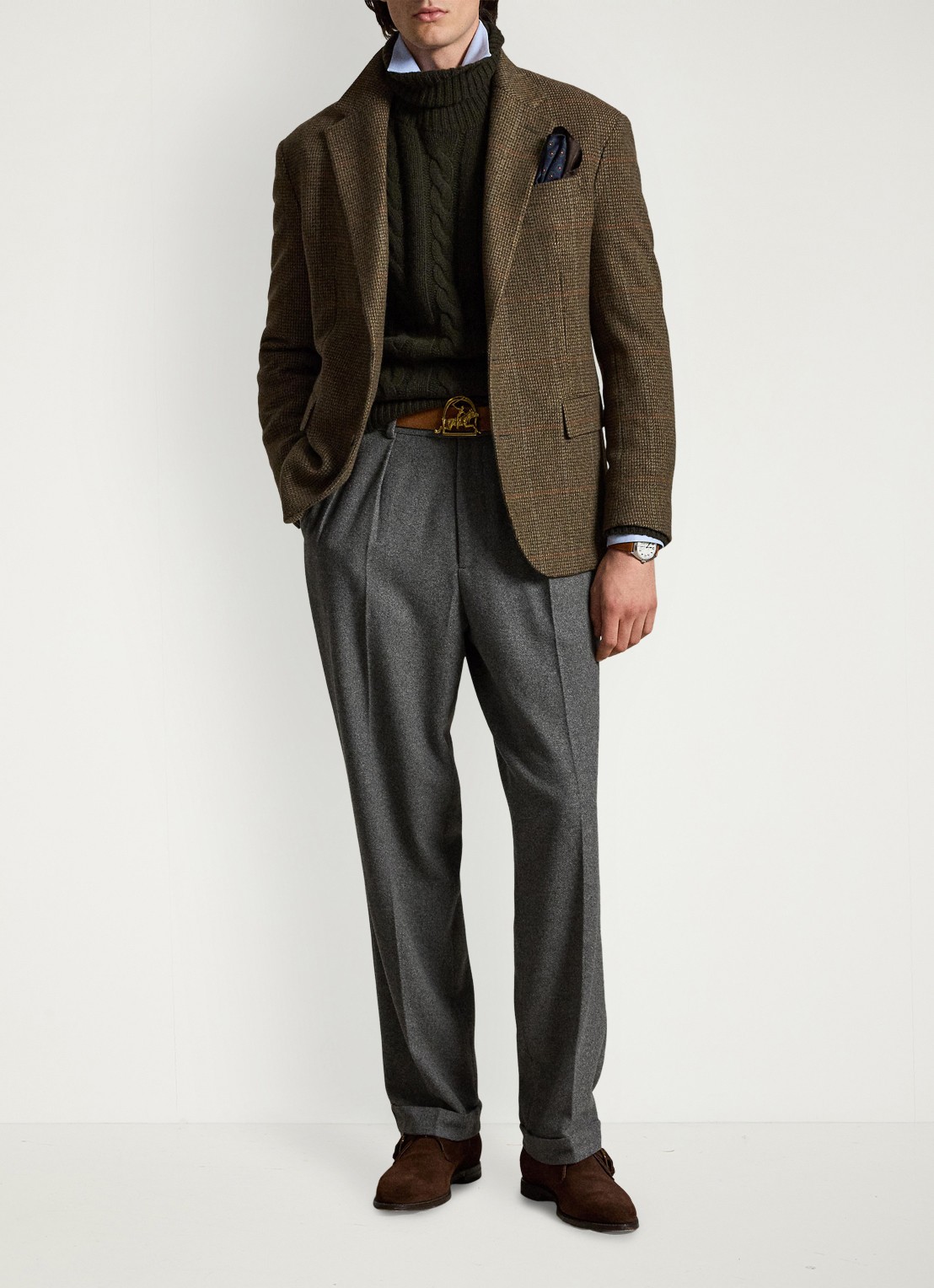 Ralph Lauren Suffield relaxed fit pantalon in wolblend met plooidetail - voorkant 2 medium grey / middengrijs