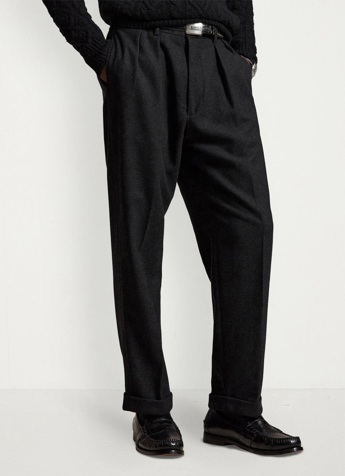 Ralph Lauren Suffield relaxed fit pantalon in wolblend met plooidetail - detail 3 dark grey / donkergrijs