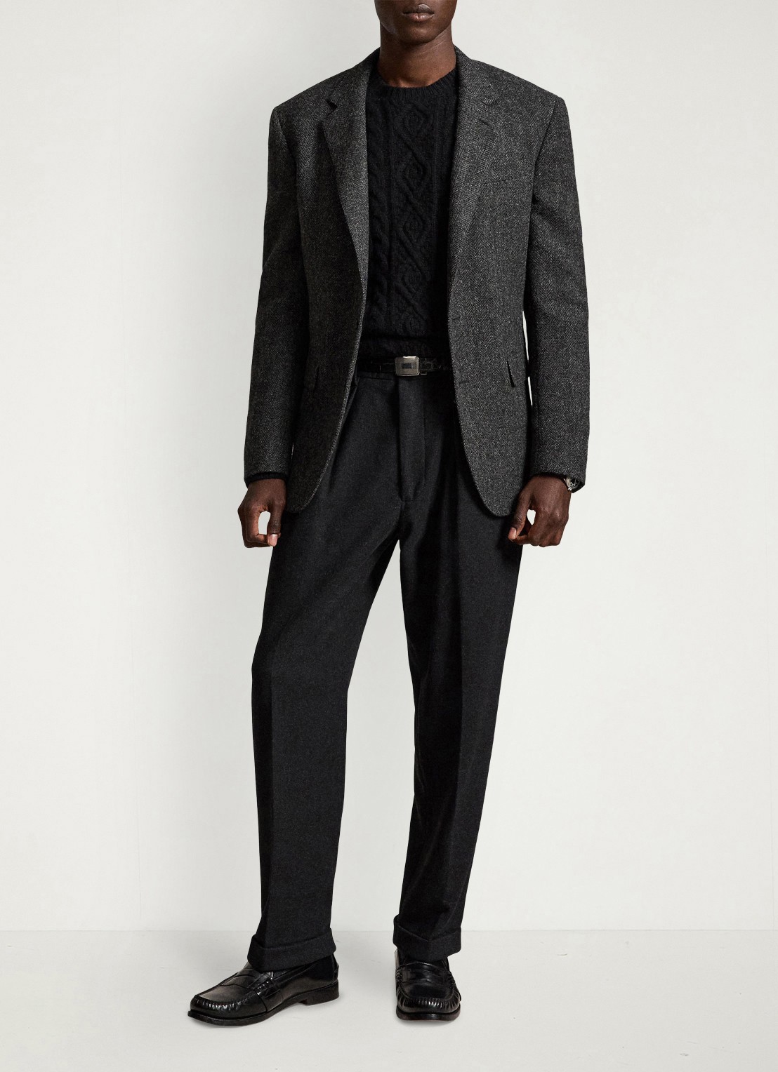 Ralph Lauren Suffield relaxed fit pantalon in wolblend met plooidetail - voorkant 2 dark grey / donkergrijs