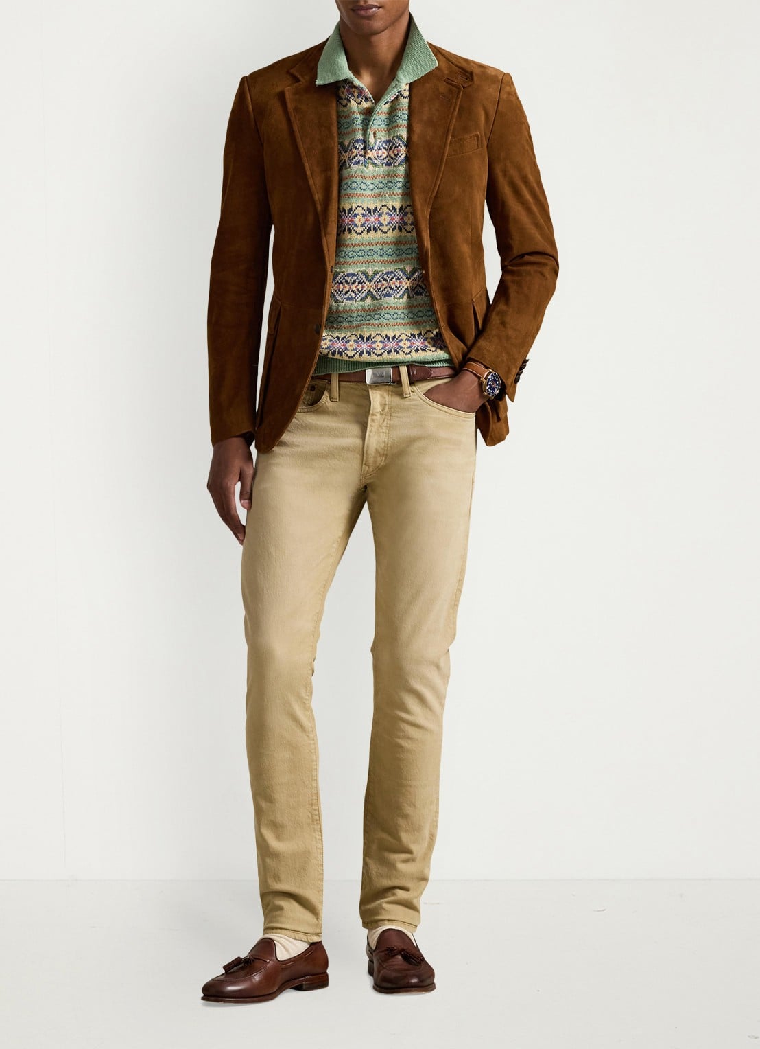 Ralph Lauren Sullivan slim fit jeans met gekleurde wassing - voorkant 2 hdn khaki hill / khaki