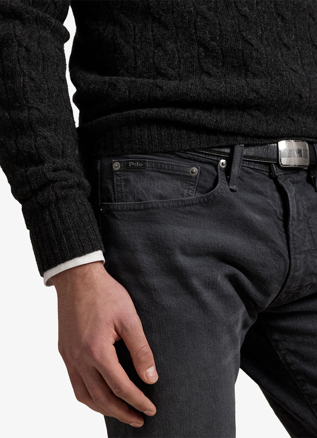 Ralph Lauren Sullivan slim fit jeans met gekleurde wassing - detail 3 hdn mechanic grey / donkergrijs