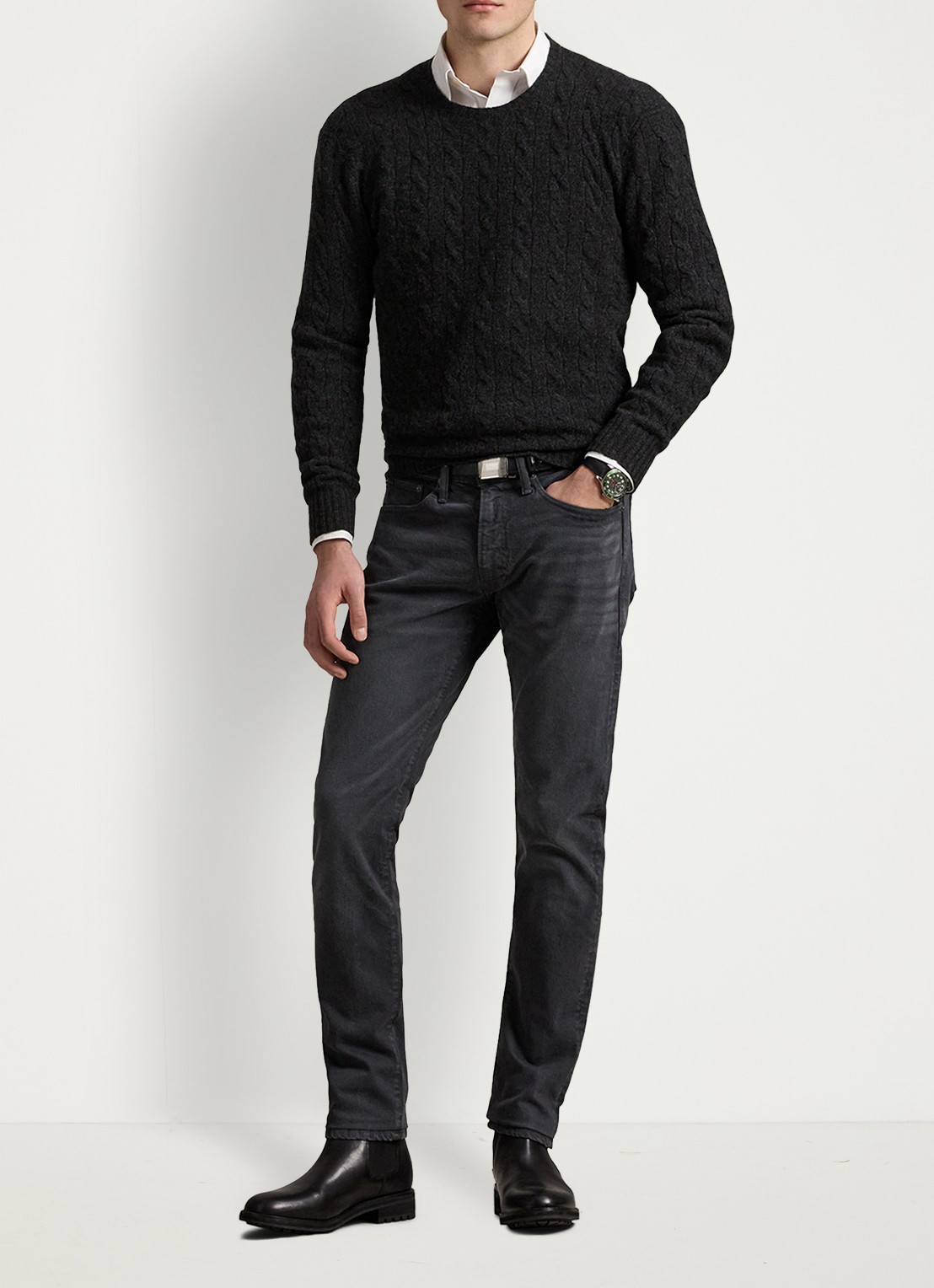 Ralph Lauren Sullivan slim fit jeans met gekleurde wassing - voorkant 5 hdn mechanic grey / donkergrijs