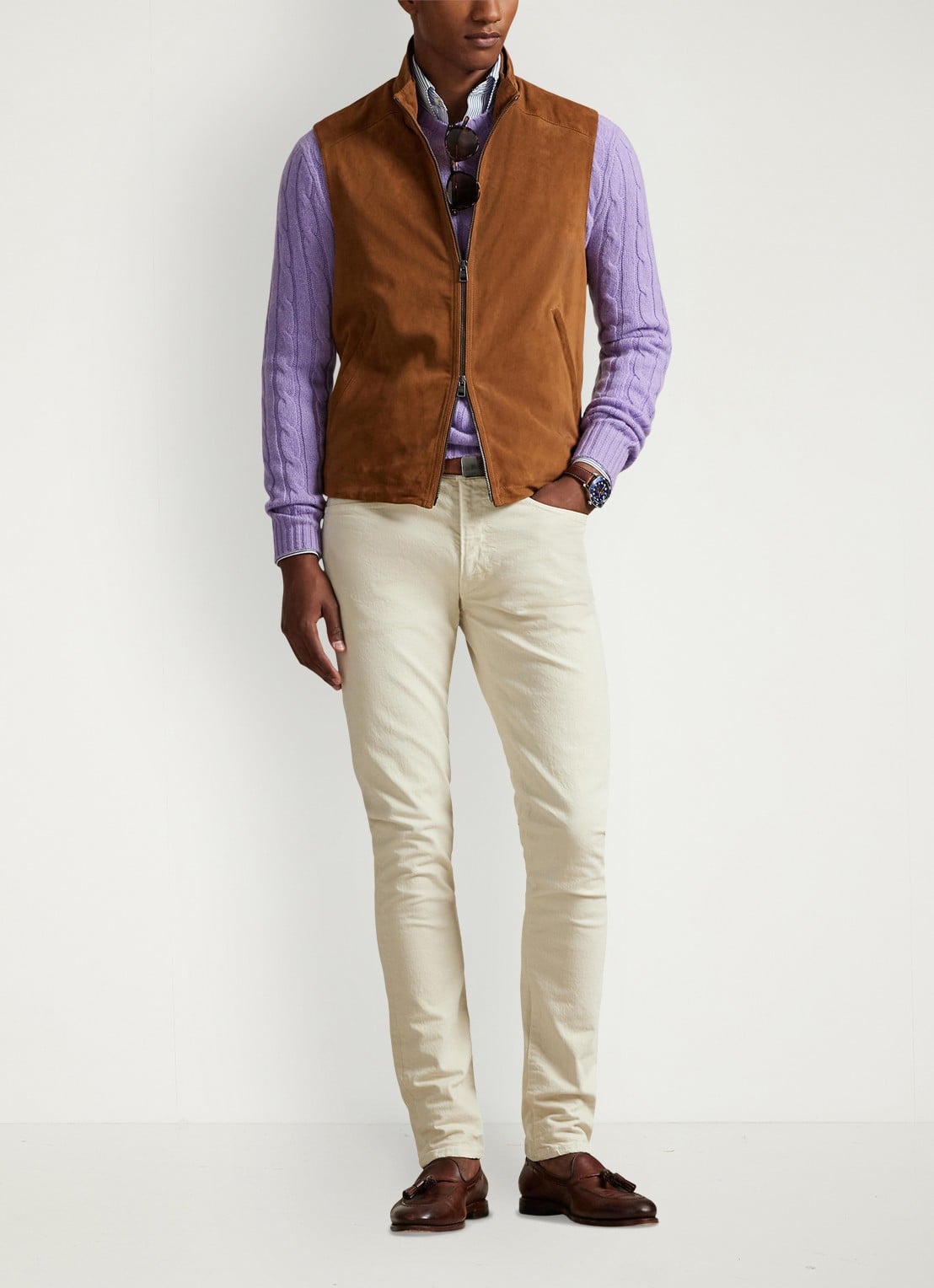Ralph Lauren Sullivan slim fit jeans met gekleurde wassing - voorkant 4 hdn andover cream / creme