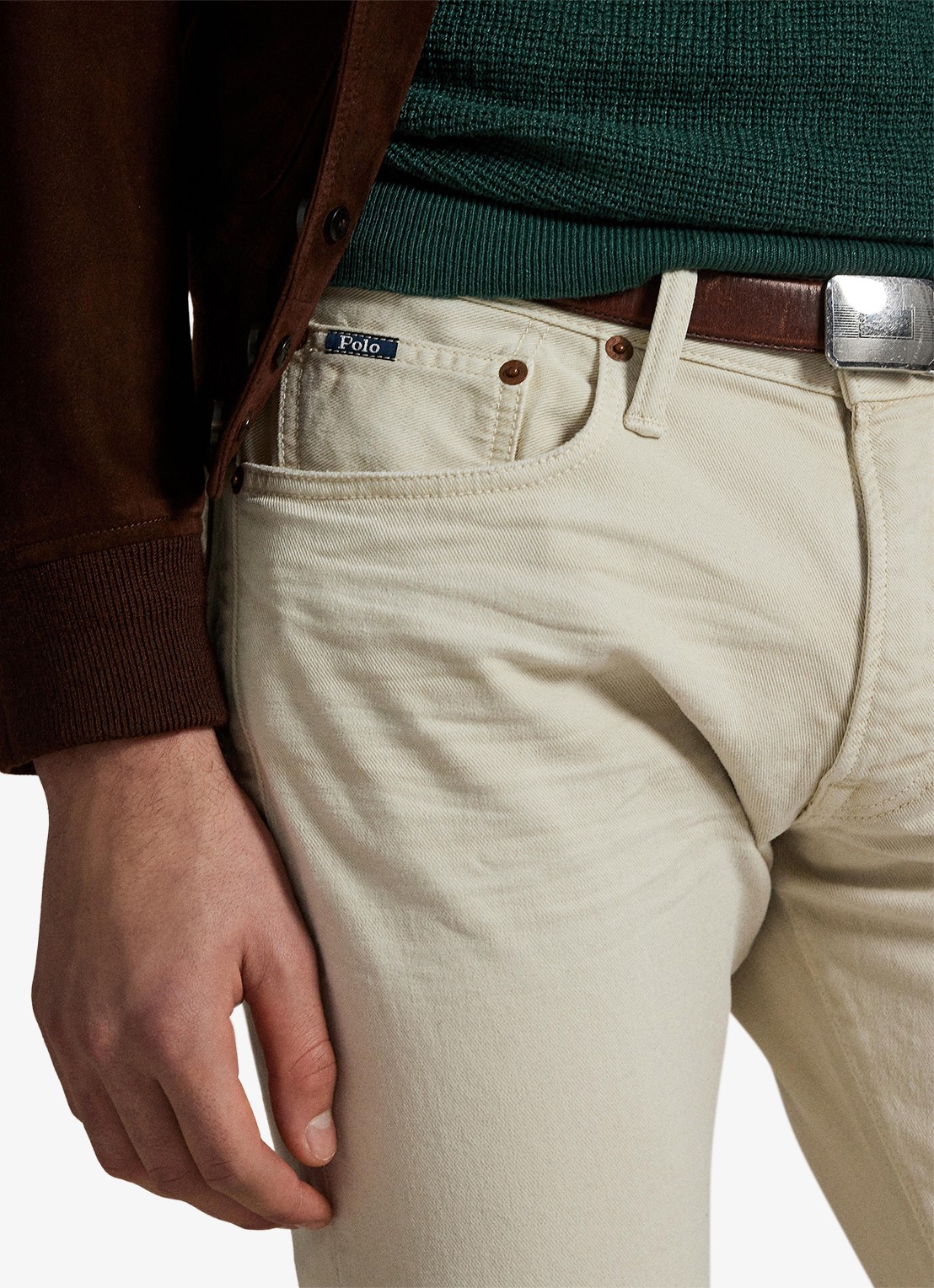 Ralph Lauren Sullivan slim fit jeans met stretch - detail 4 hillstone new stone / gebroken wit