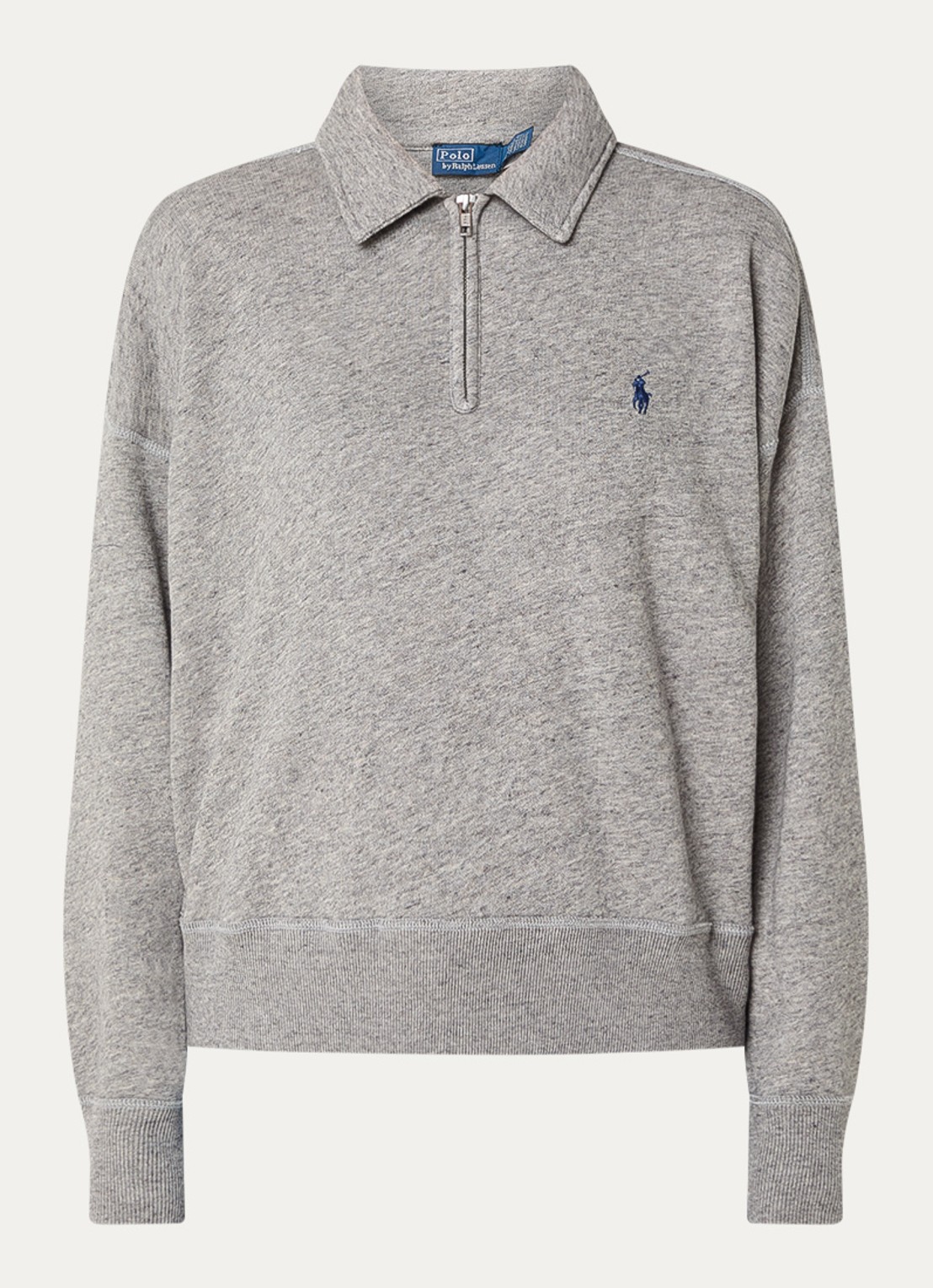 Ralph Lauren Sweater met halve rits en logoborduring - voorkant 3 grijsmele