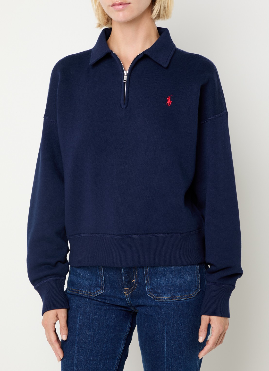 Ralph Lauren Sweater met halve rits en logoborduring - detail 4 donkerblauw