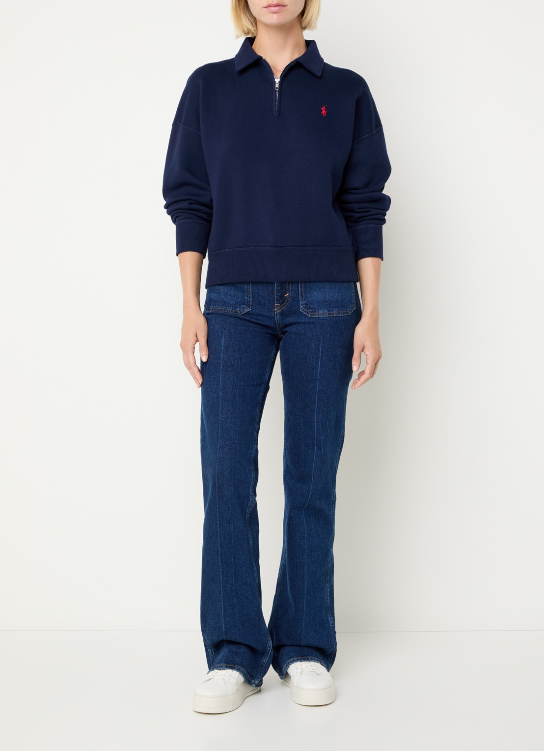 Ralph Lauren Sweater met halve rits en logoborduring - voorkant 3 donkerblauw