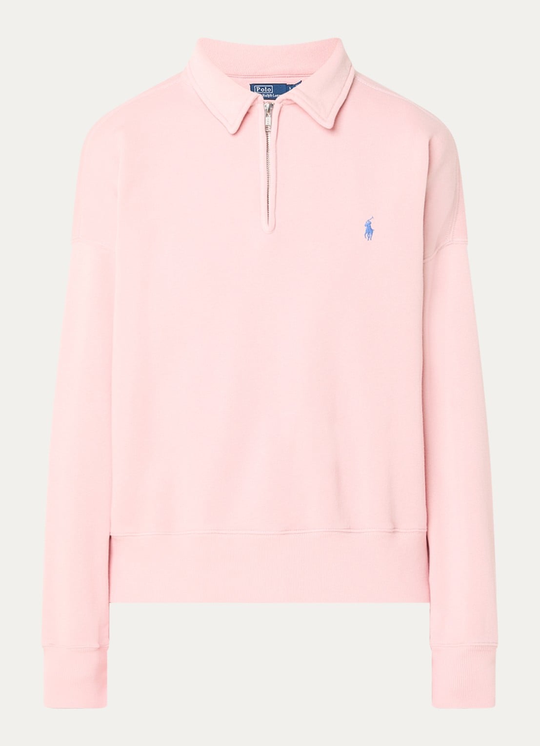 Ralph Lauren Sweater met halve rits en logoborduring - voorkant roze