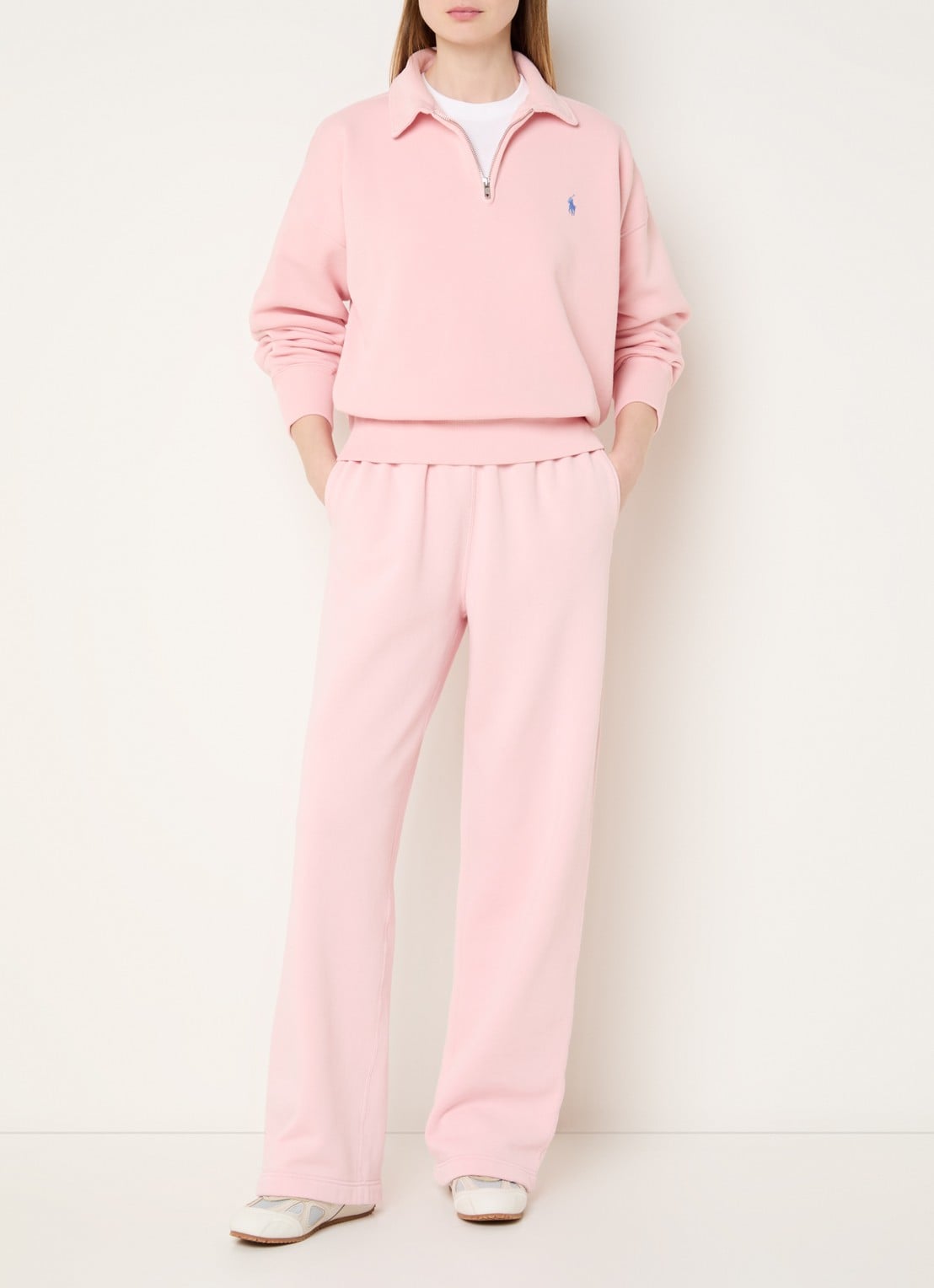 Ralph Lauren Sweater met halve rits en logoborduring - voorkant 2 roze