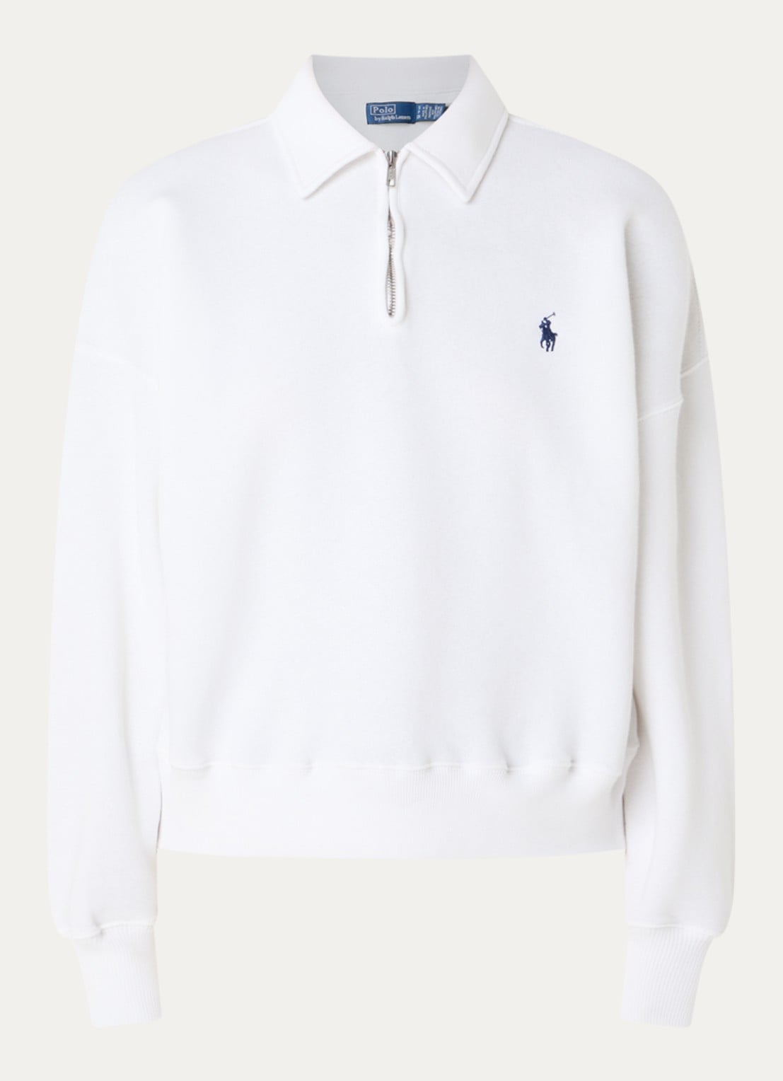 Ralph Lauren Sweater met halve rits en logoborduring - voorkant 3 wit