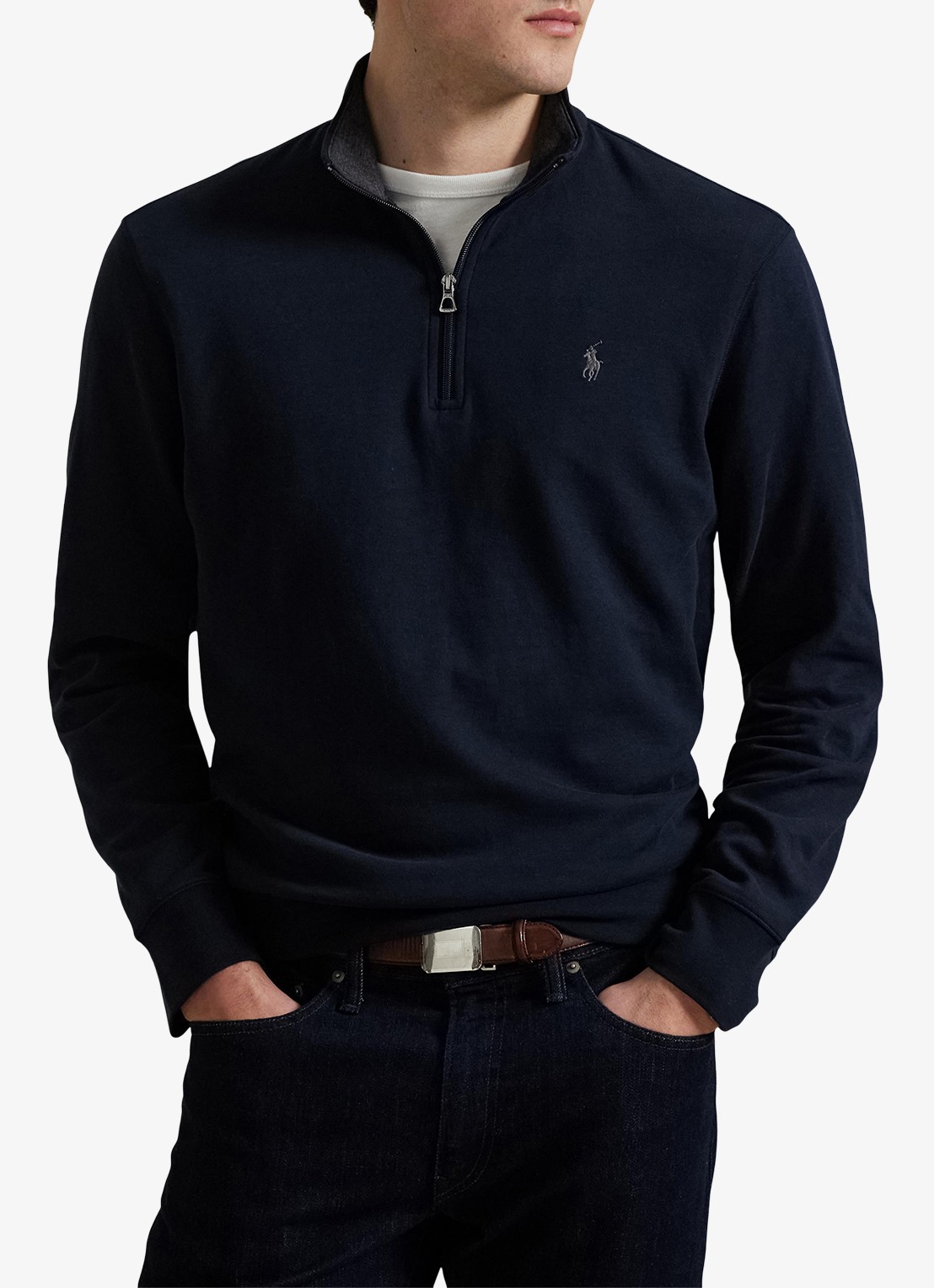Ralph Lauren Sweater met halve rits en logoborduring - detail 4 donkerblauw