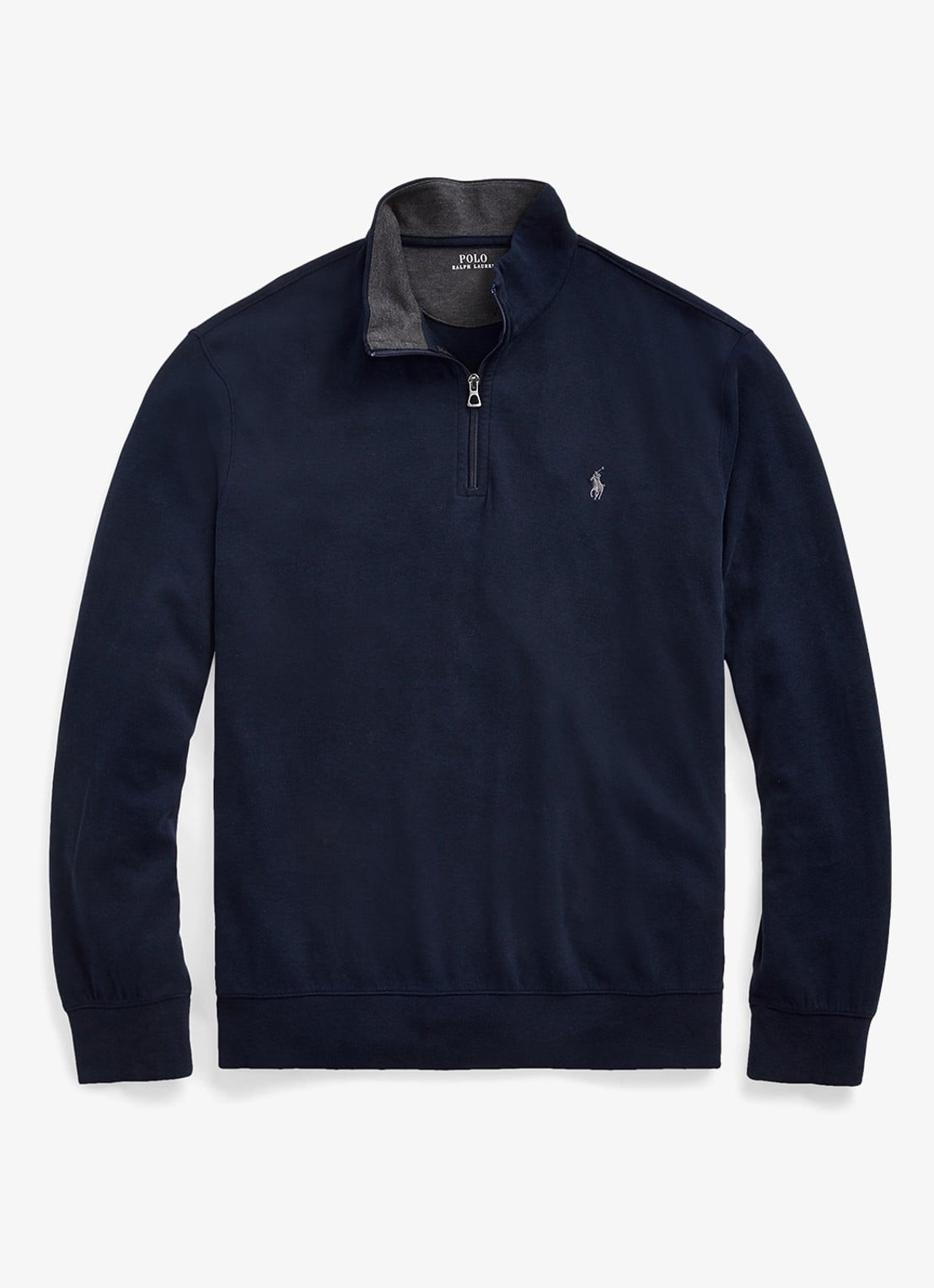 Ralph Lauren Sweater met halve rits en logoborduring - voorkant donkerblauw