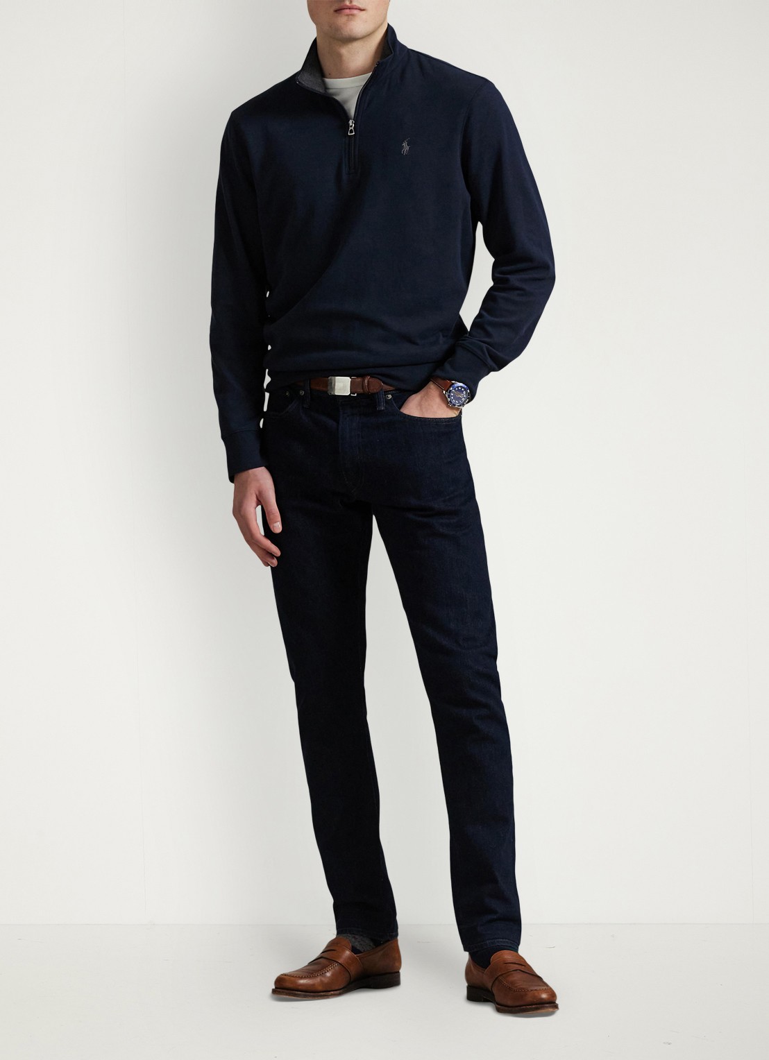 Ralph Lauren Sweater met halve rits en logoborduring - voorkant 2 donkerblauw