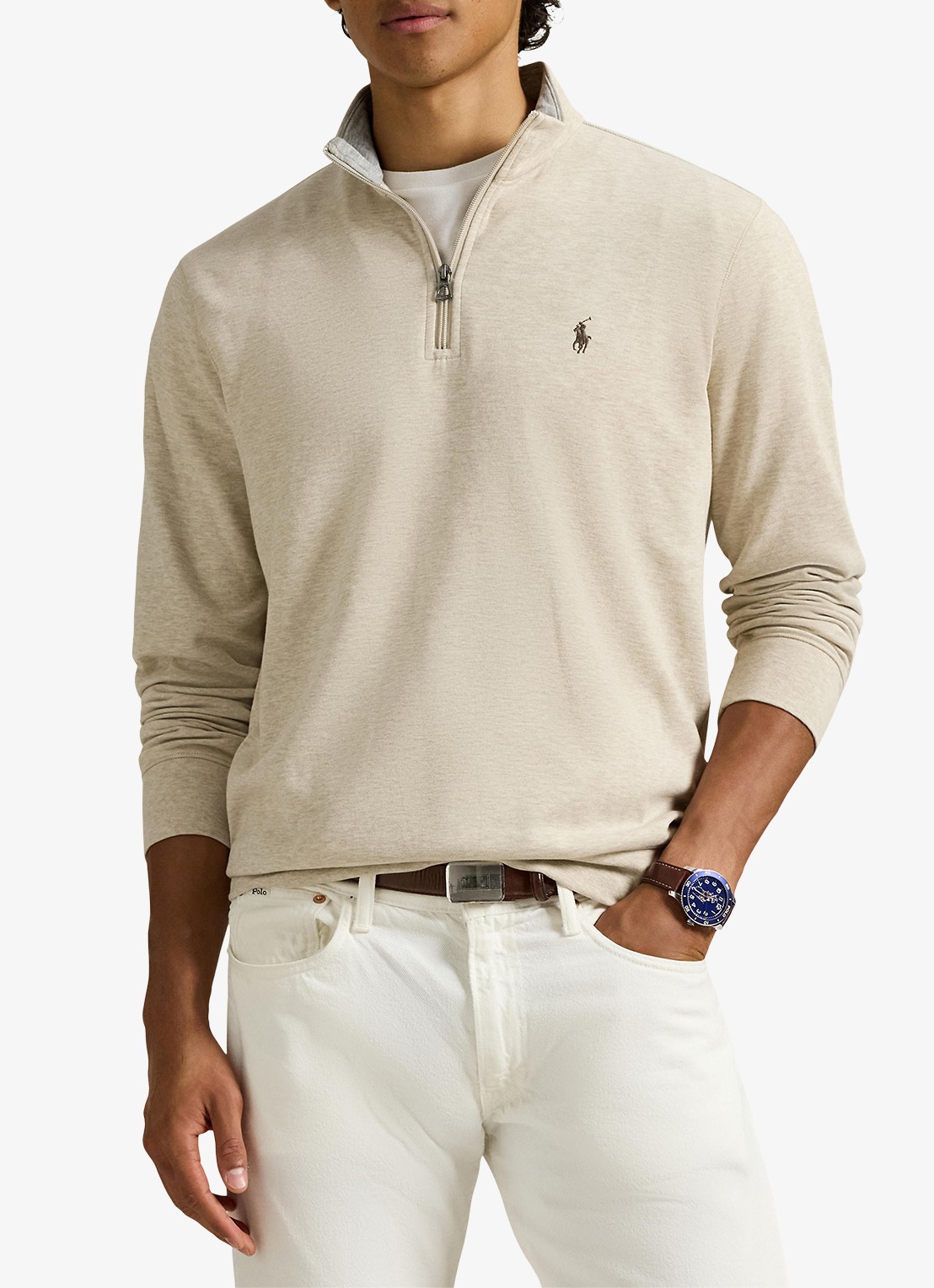 Ralph Lauren Sweater met halve rits en logoborduring - detail 4 expedition dune heather
