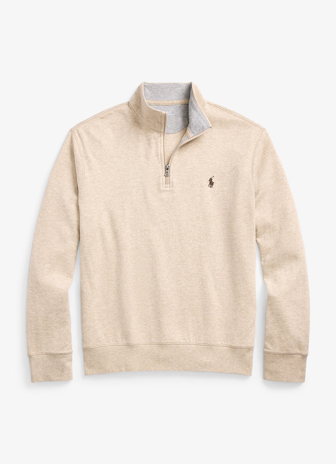 Ralph Lauren Sweater met halve rits en logoborduring - voorkant expedition dune heather