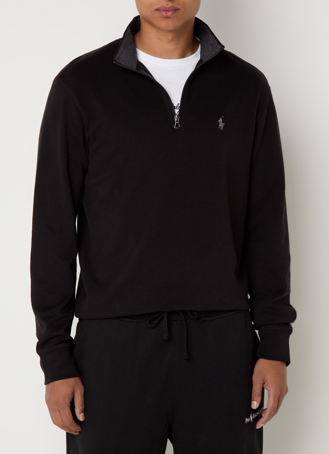 Ralph Lauren Sweater met halve rits en logoborduring - detail zwart