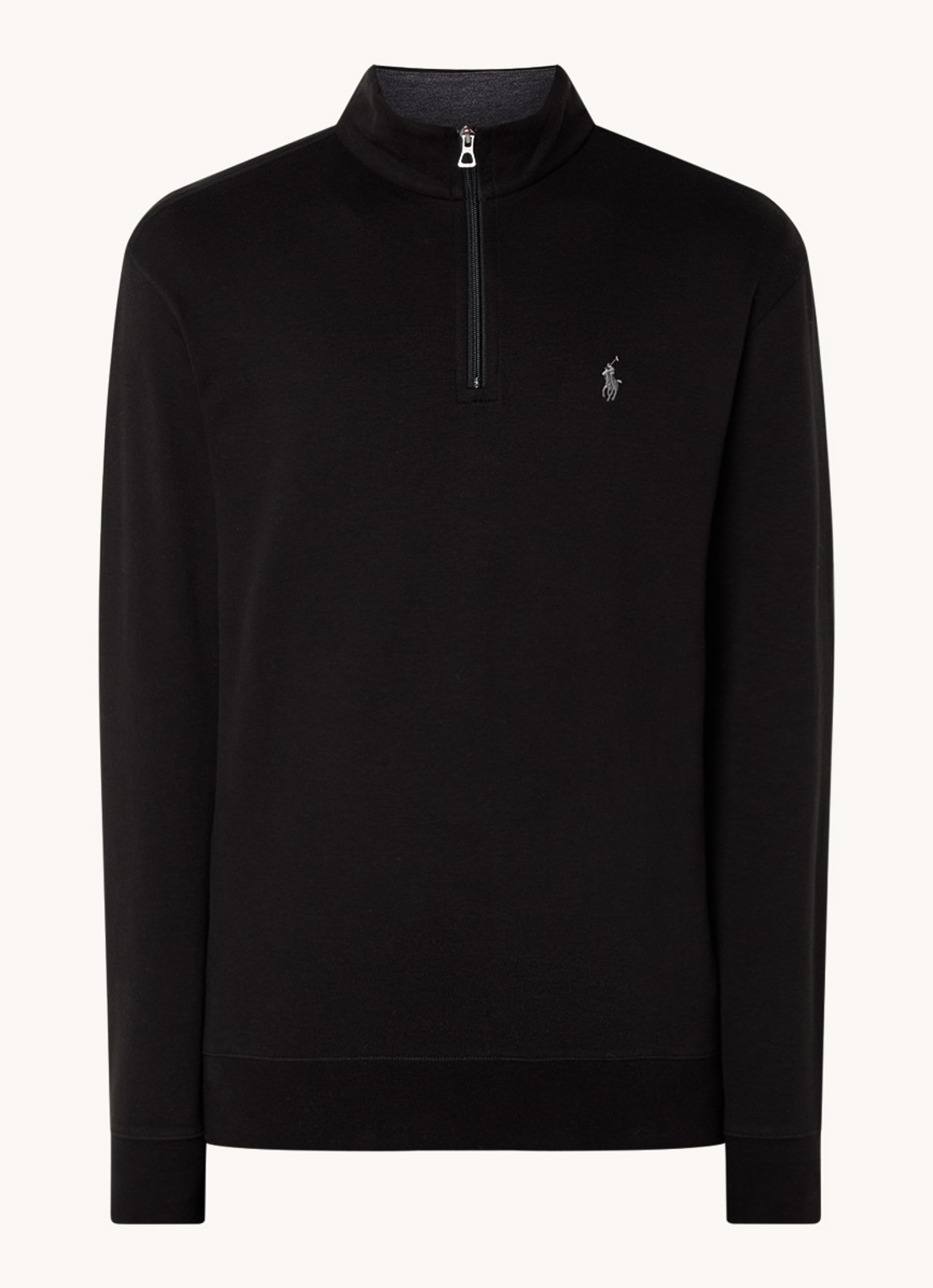 Ralph Lauren Sweater met halve rits en logoborduring - voorkant 2 zwart