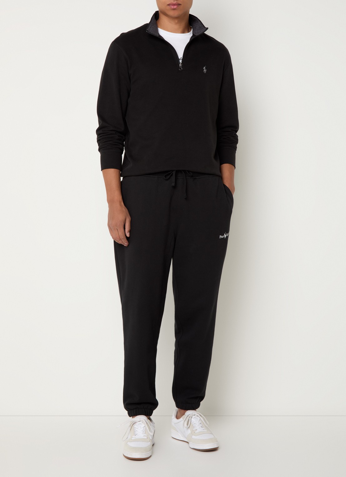 Ralph Lauren Sweater met halve rits en logoborduring - voorkant 3 zwart