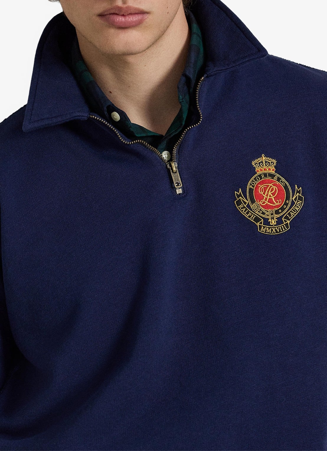 Ralph Lauren Sweater met halve rits en logoborduring - detail 2 donkerblauw