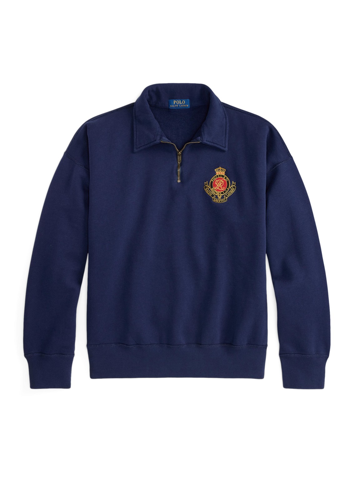 Ralph Lauren Sweater met halve rits en logoborduring - voorkant donkerblauw