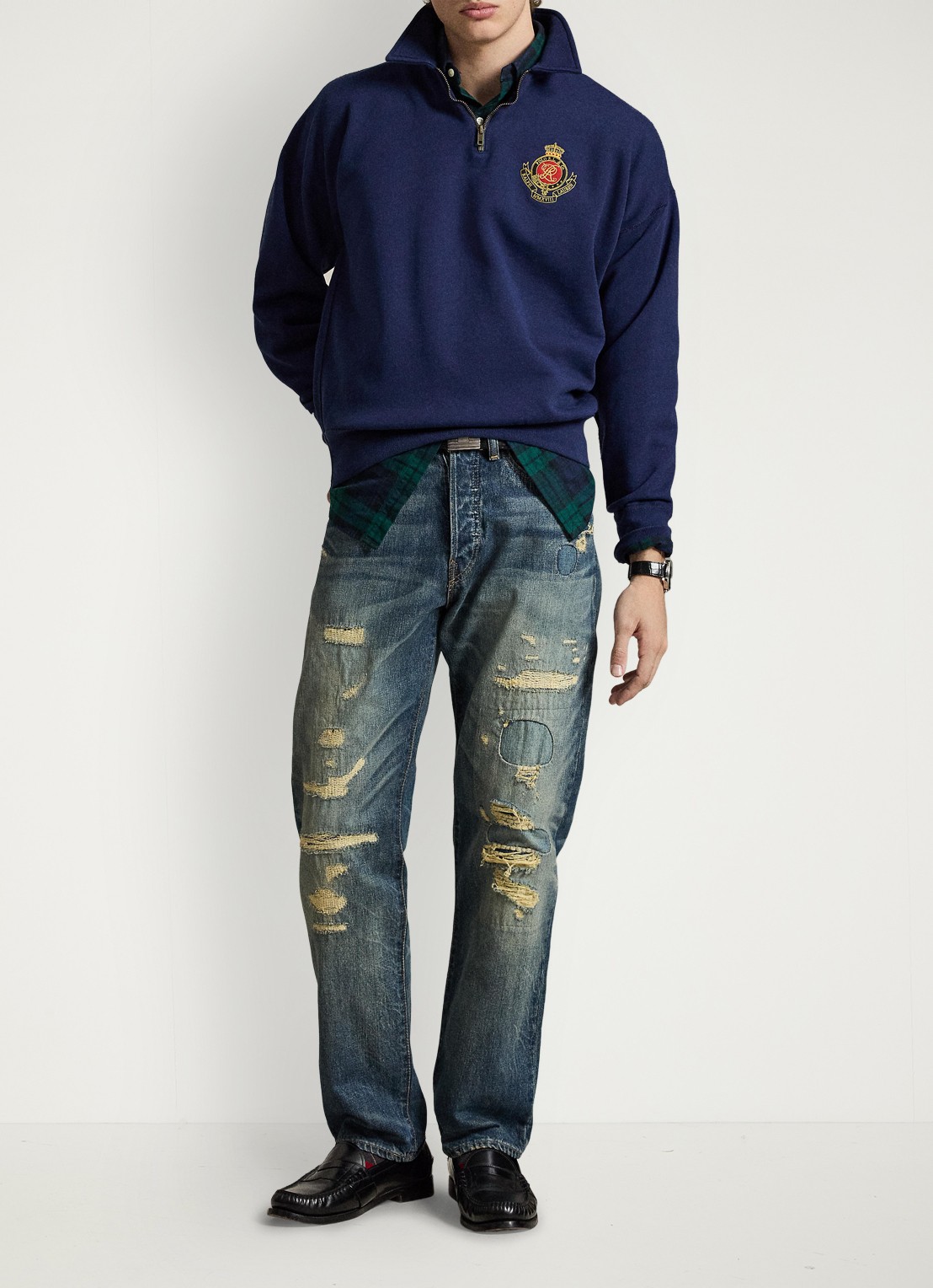 Ralph Lauren Sweater met halve rits en logoborduring - voorkant 5 donkerblauw