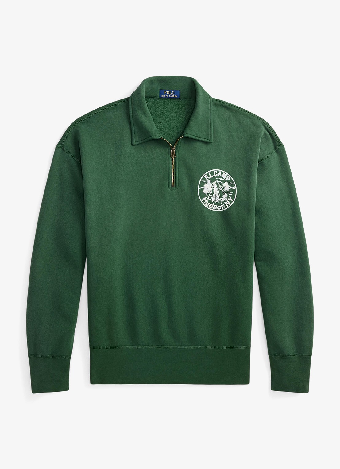 Ralph Lauren Sweater met halve rits en logoprint - voorkant 3 grass green / groen