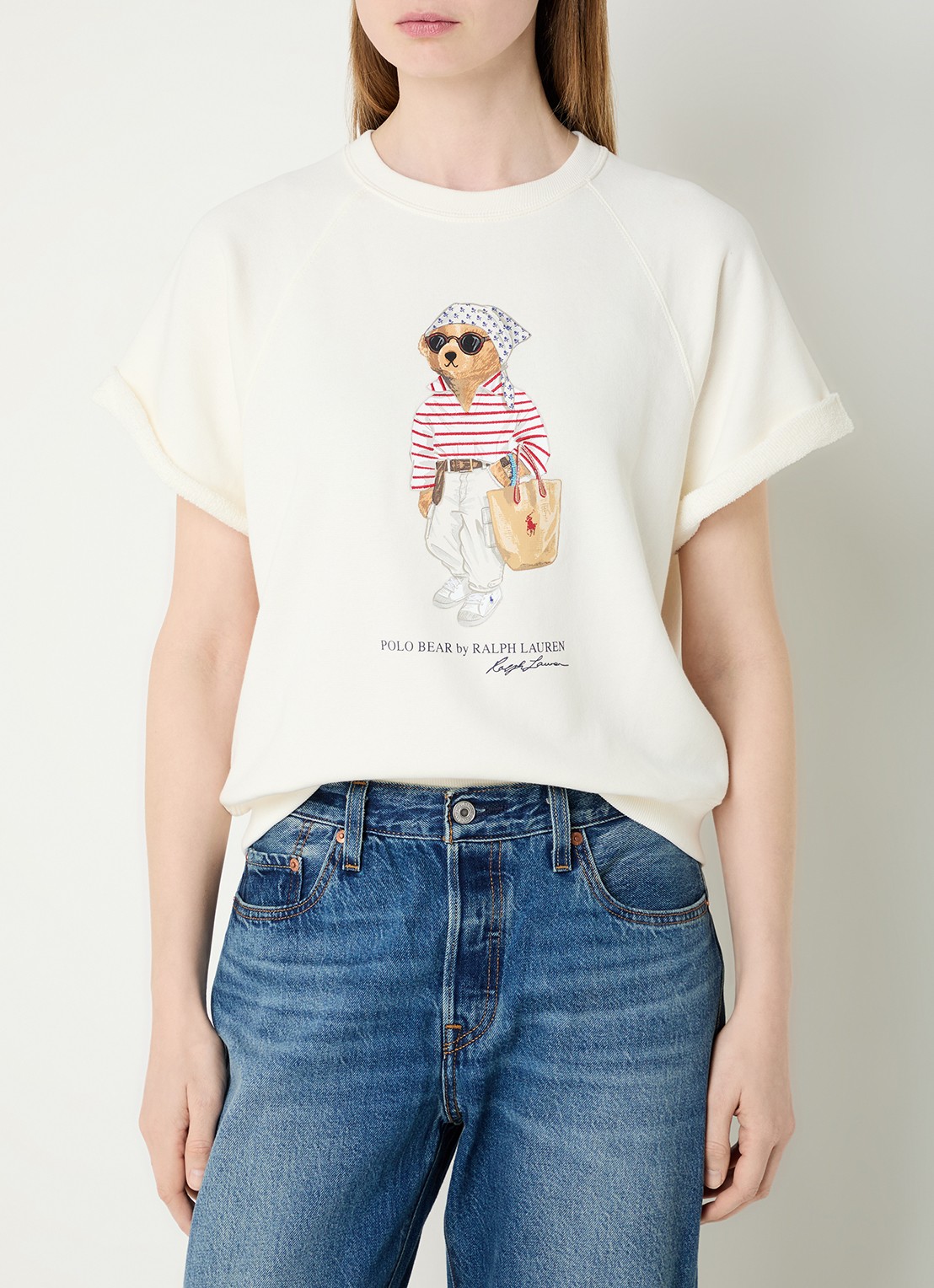 Ralph Lauren Sweater met logoprint - detail gebroken wit