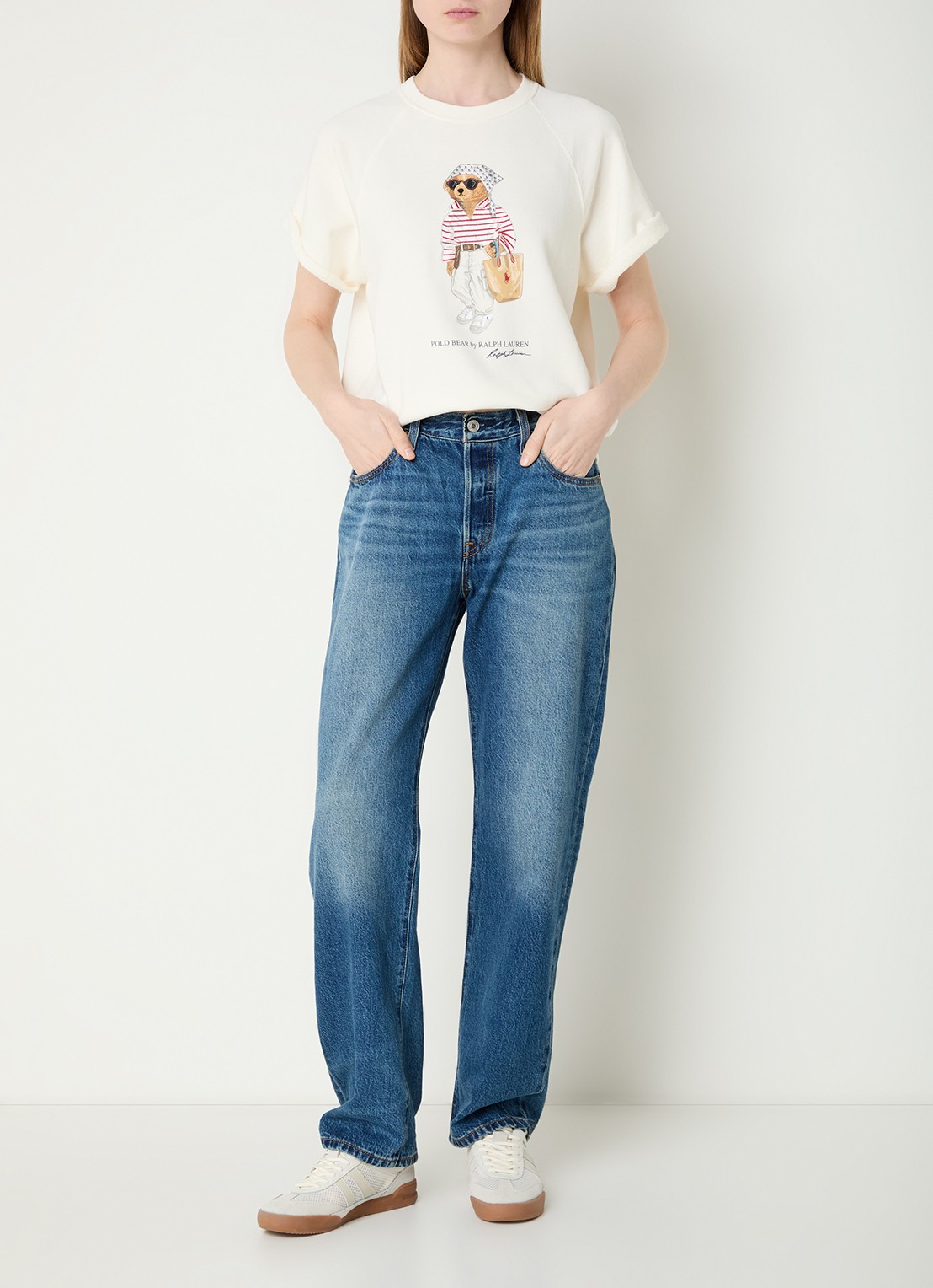 Ralph Lauren Sweater met logoprint - voorkant 4 gebroken wit