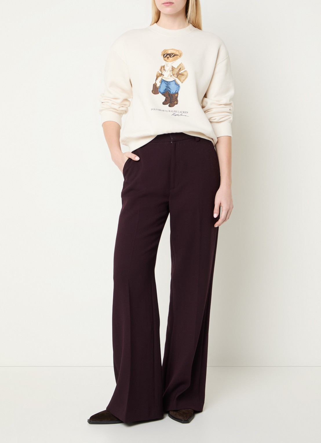 Ralph Lauren Sweater met logoprint - voorkant 3 gebroken wit