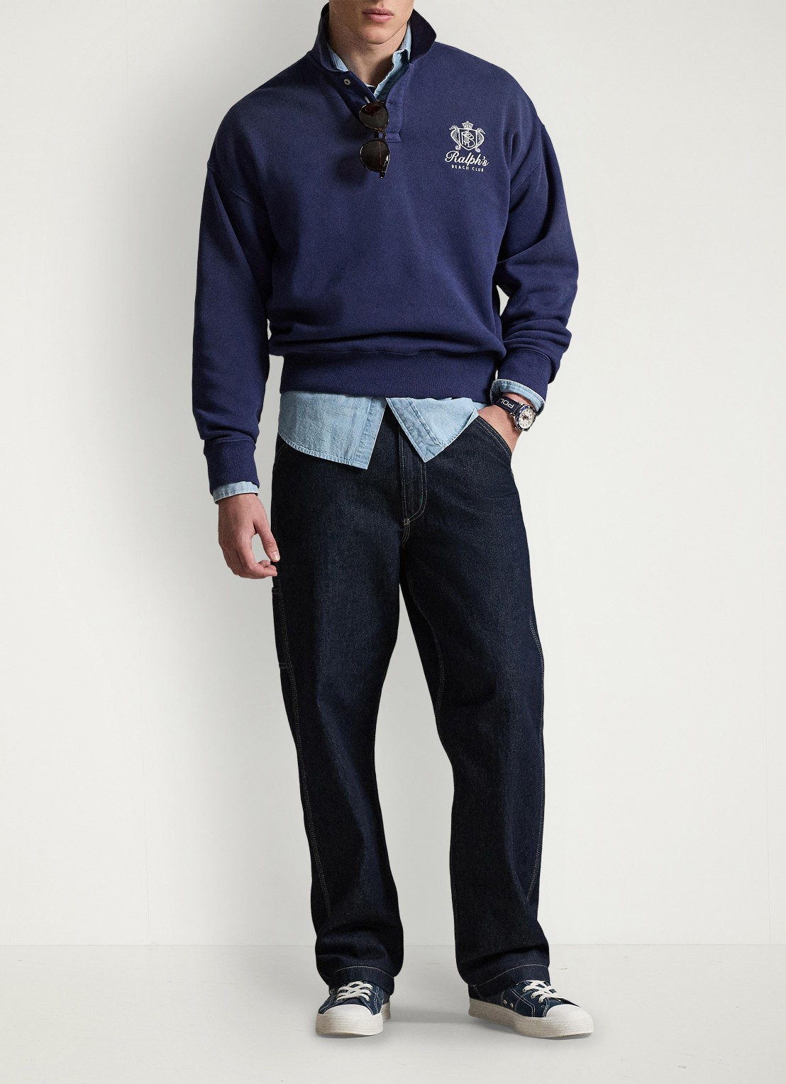 Ralph Lauren Sweater met polokraag en logoborduring - detail dark cobalt / donkerblauw