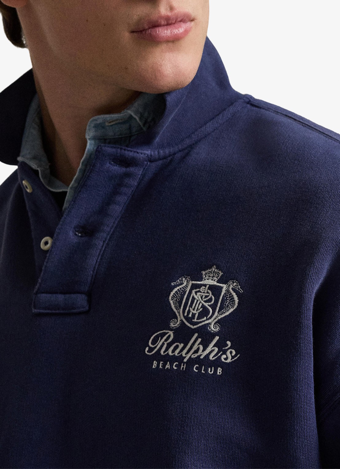Ralph Lauren Sweater met polokraag en logoborduring - detail 2 dark cobalt / donkerblauw