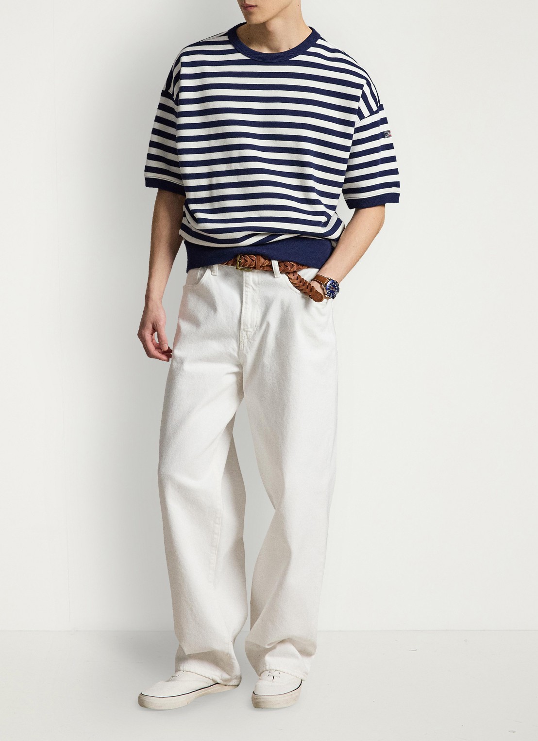 Ralph Lauren Sweater met streepprint - voorkant 3 newport navy/white / donkerblauw