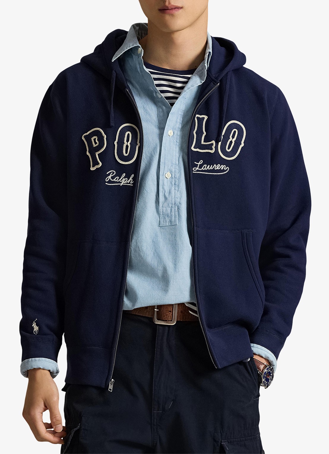 Ralph Lauren Sweatvest met logo en capuchon  - detail 4 cruise navy / donkerblauw