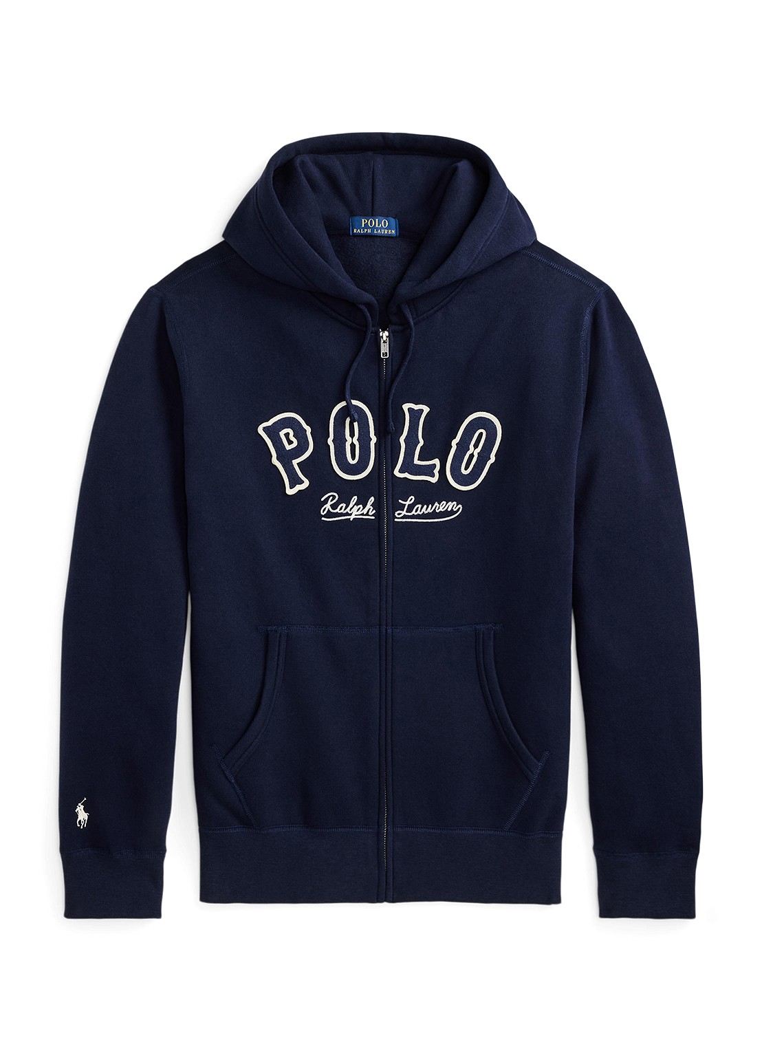 Ralph Lauren Sweatvest met logo en capuchon  - voorkant cruise navy / donkerblauw