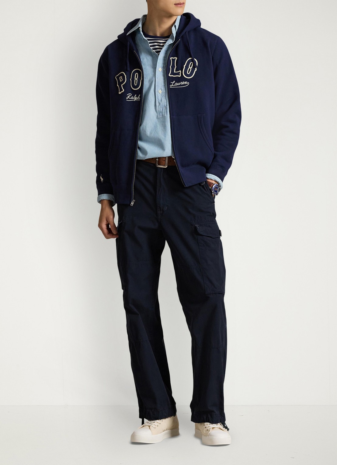 Ralph Lauren Sweatvest met logo en capuchon  - voorkant 2 cruise navy / donkerblauw