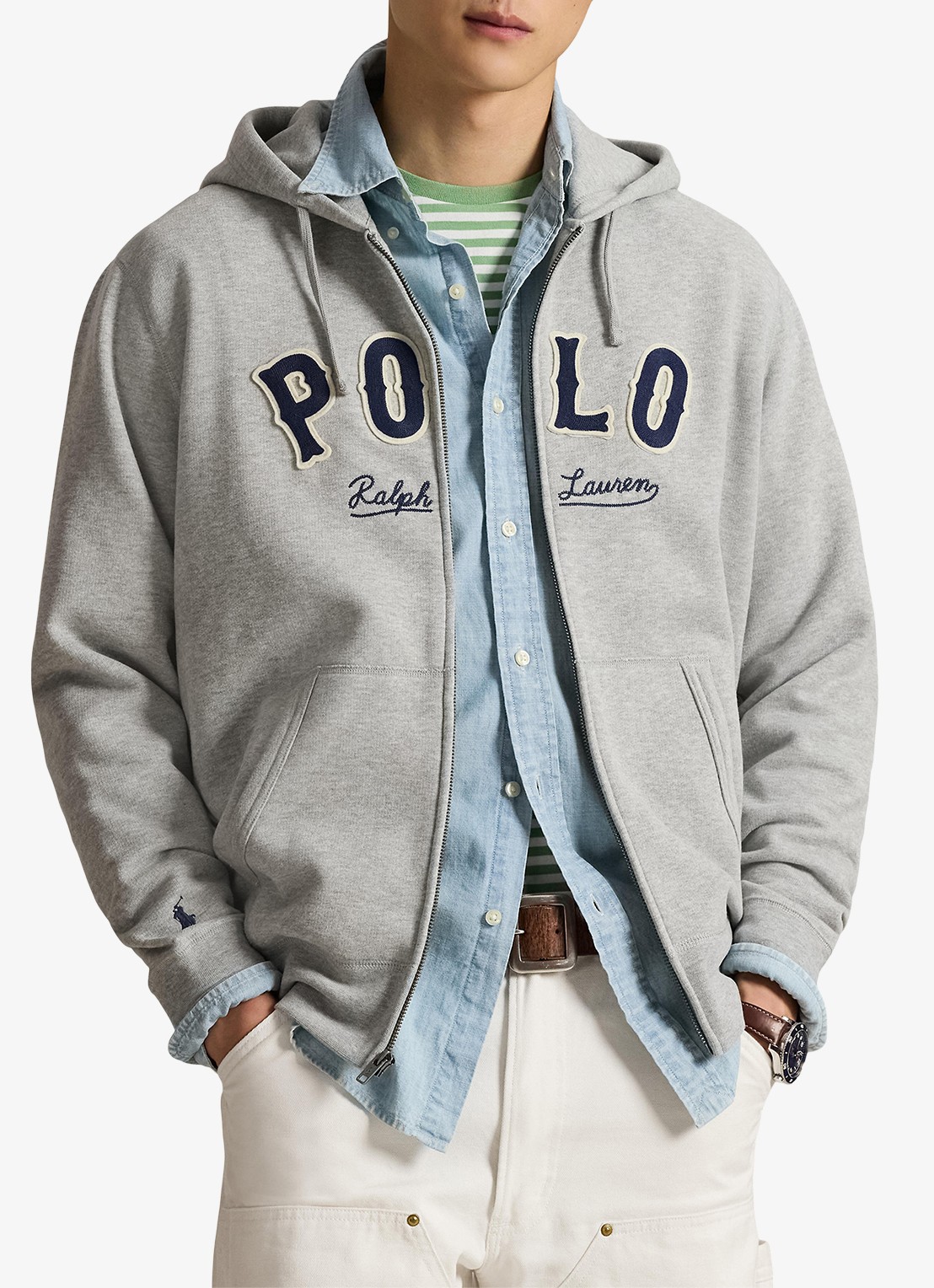 Ralph Lauren Sweatvest met logo en capuchon  - detail 2 andover heather / lichtgrijs