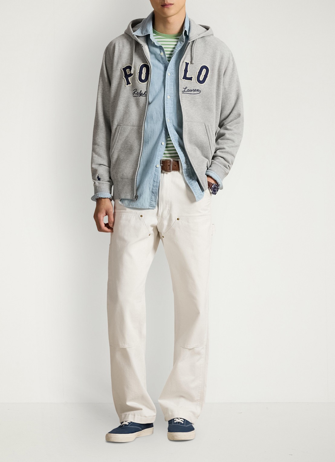 Ralph Lauren Sweatvest met logo en capuchon  - voorkant 5 andover heather / lichtgrijs