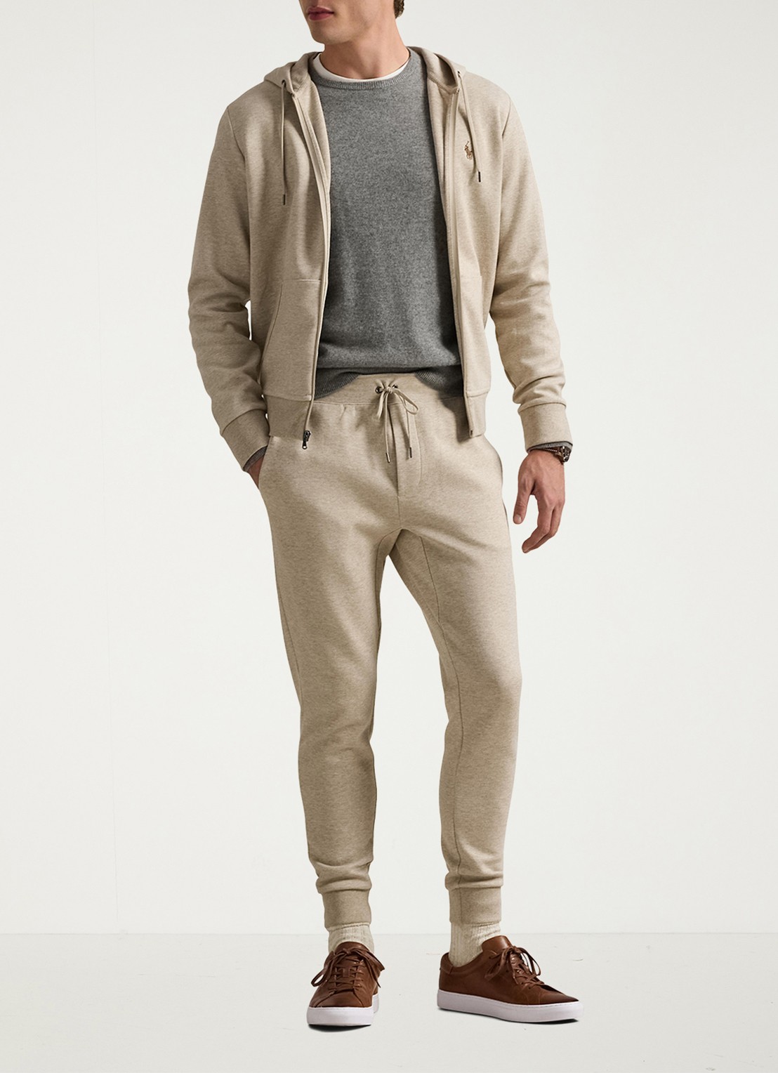 Ralph Lauren Sweatvest met steekzakken en logoborduring - voorkant 3 tuscan beige / beige