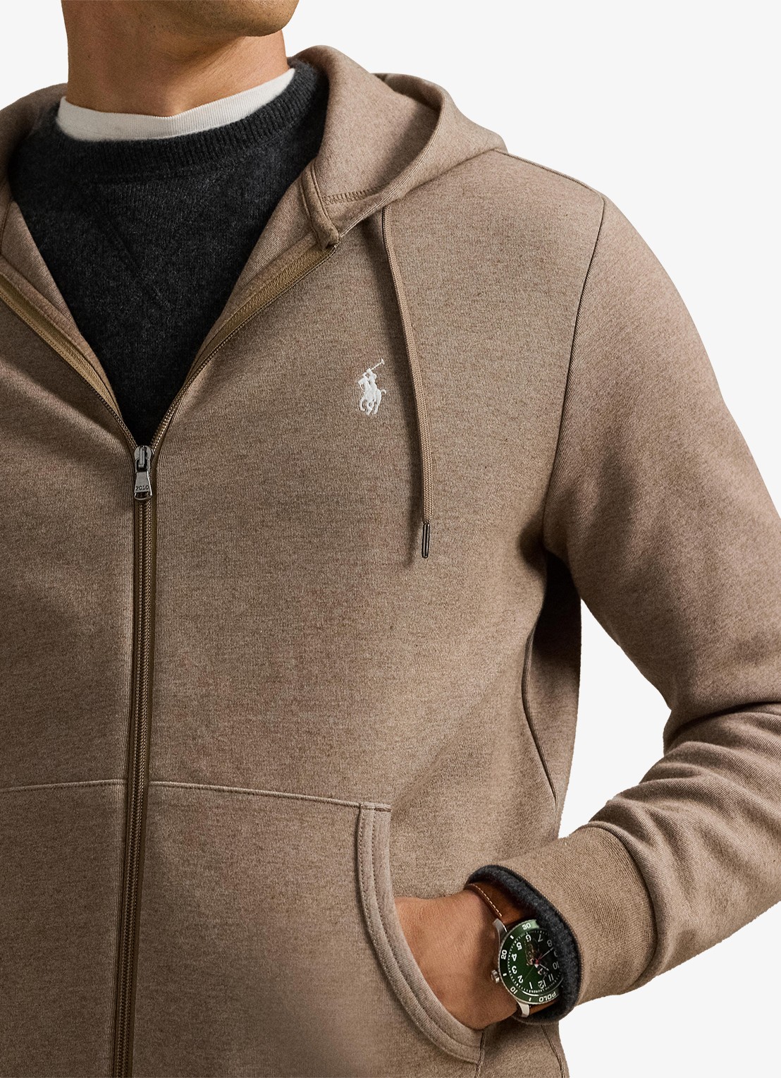 Ralph Lauren Sweatvest met steekzakken en logoborduring - detail 2 brown heather / bruin