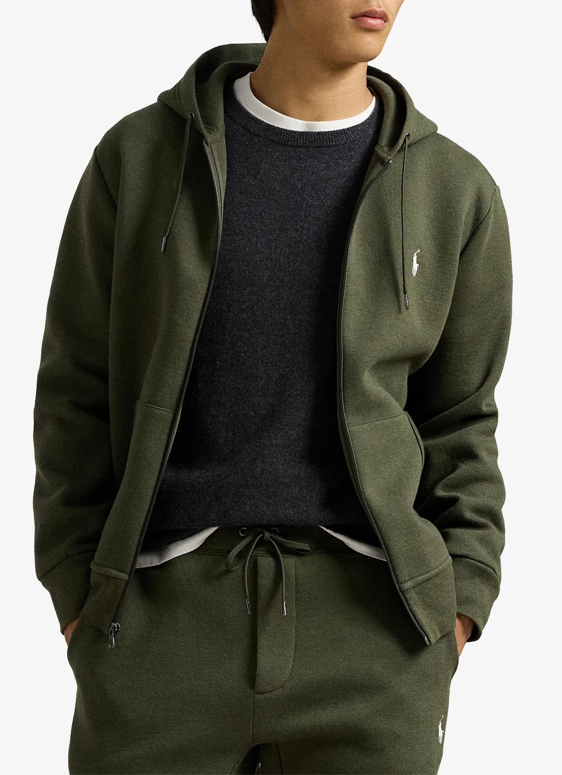 Ralph Lauren Sweatvest met steekzakken en logoborduring - detail alphine heather / legergroen