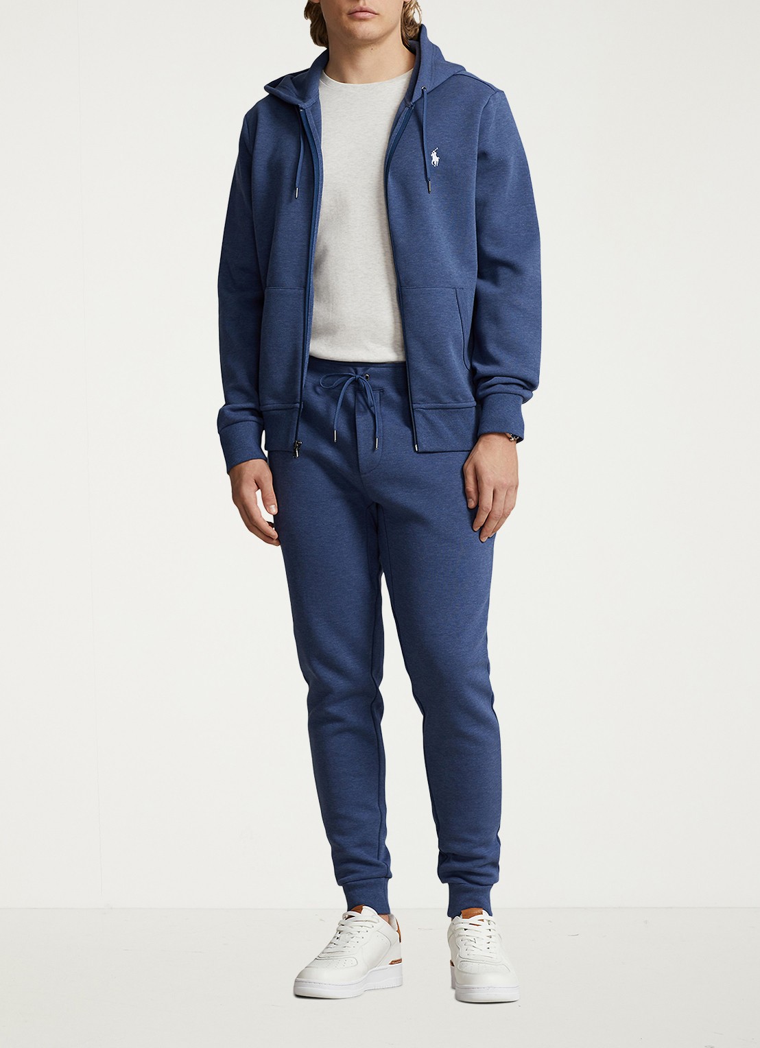 Ralph Lauren Sweatvest met steekzakken en logoborduring - voorkant 3 derby blue heather / blauw