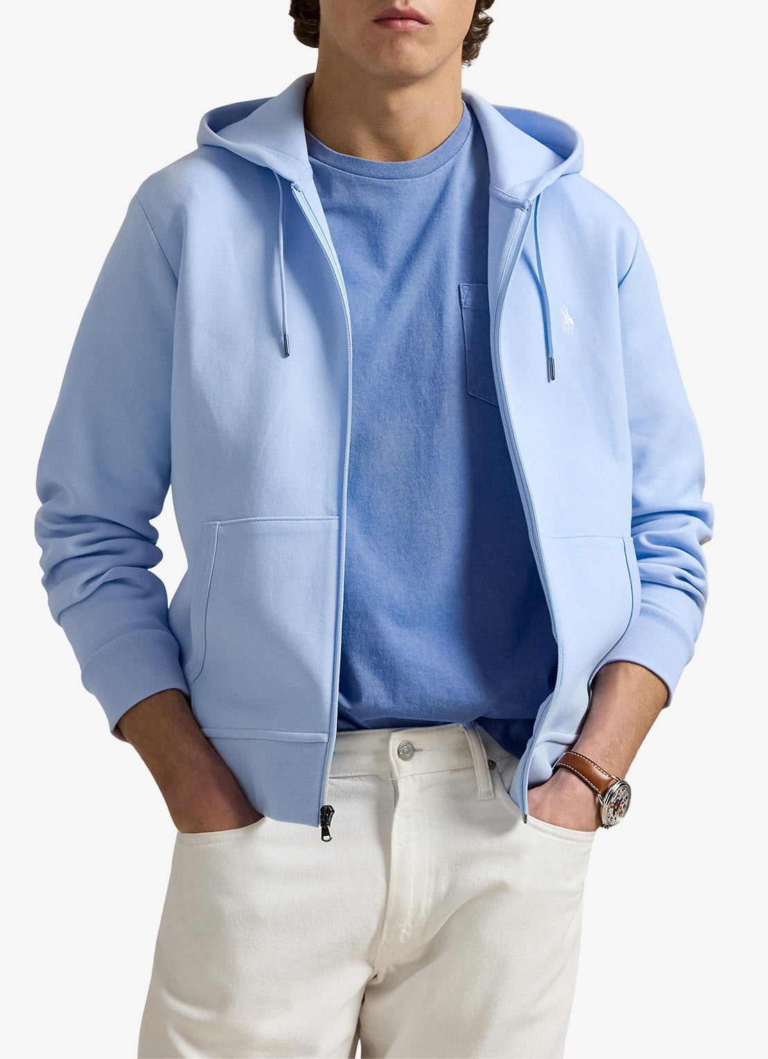Ralph Lauren Sweatvest met steekzakken en logoborduring - detail office blue / lichtblauw